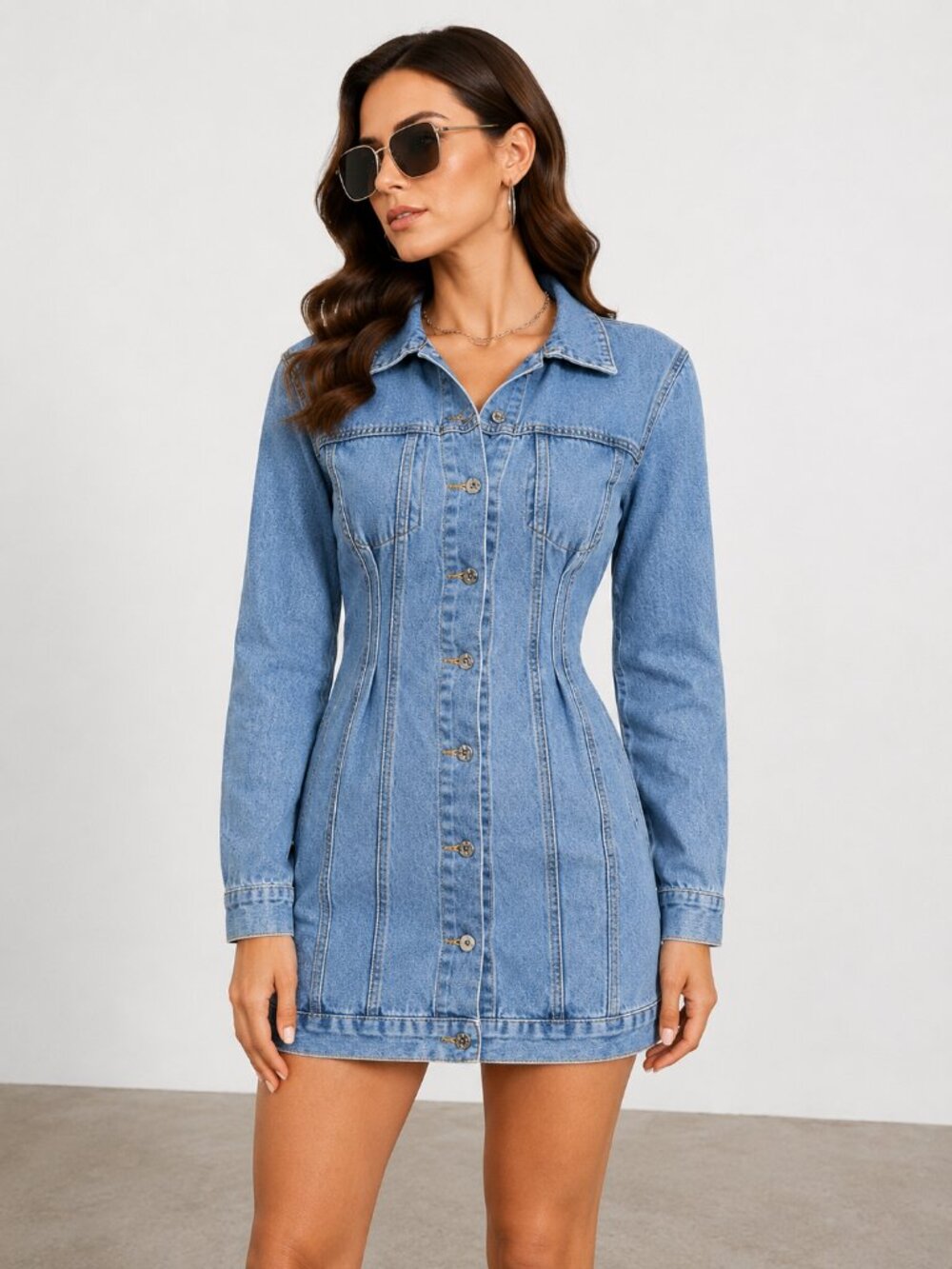 Light Wash Denim Button Front Corset Mini Dress NWT